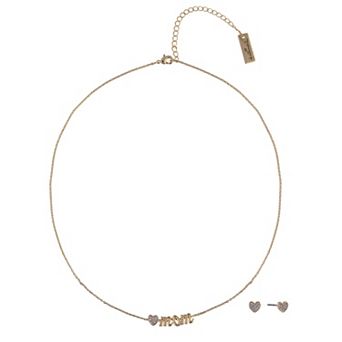 Hallmark Mother's Day Silver Tone Mom and Heart Pendant Necklace and Earring Set