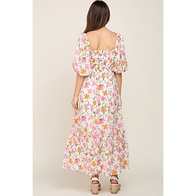 Maternity Floral Puff Sleeve Maxi Dress