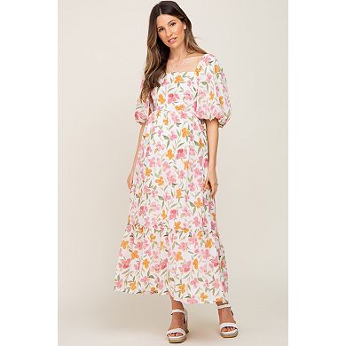 Maternity Floral Puff Sleeve Maxi Dress