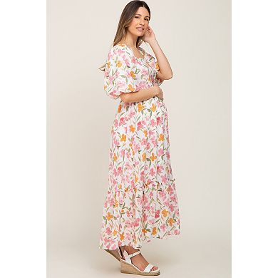Maternity Floral Puff Sleeve Maxi Dress