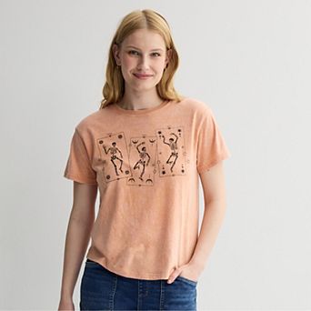 Juniors' Dancing Skeleton Cards Skimmer Graphic Tee