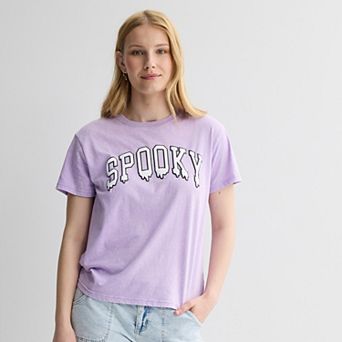 Juniors' Spooky Glow-In-The-Dark Drip Text Skimmer Graphic Tee