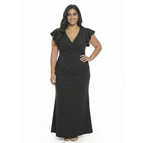 Женские платья 24Seven Plus Size 24Seven Comfort Apparel V-Neck Tulip Hem Faux Wrap Maxi Dress