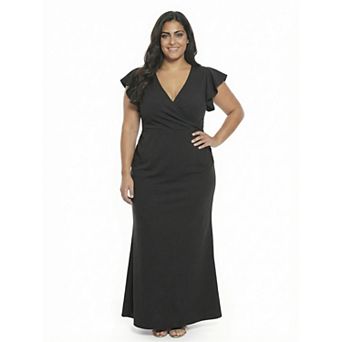 Plus Size 24Seven Comfort Apparel V-Neck Tulip Hem Faux Wrap Maxi Dress