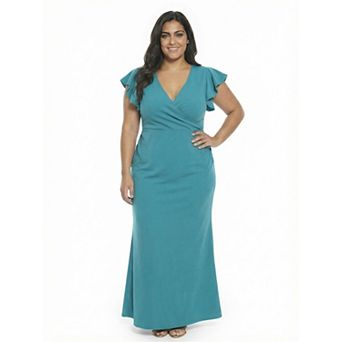 Plus Size 24Seven Comfort Apparel V-Neck Tulip Hem Faux Wrap Maxi Dress