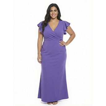 Plus Size 24Seven Comfort Apparel V-Neck Tulip Hem Faux Wrap Maxi Dress