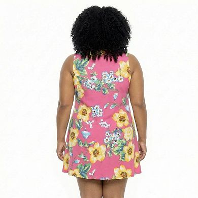 Plus Size 24Seven Comfort Apparel Floral Round Neck Sleeveless A-Line Mini Shift Dress