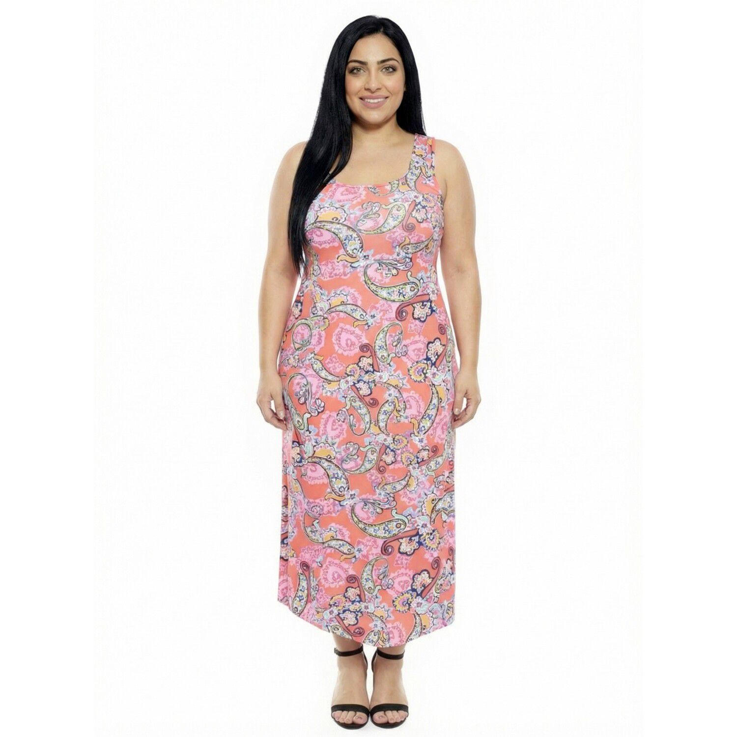 Женские платья 24Seven Comfort Apparel Plus Size 24Seven Comfort Apparel Paisley Scoop Neck Sleeveless Racerback Maxi Dress