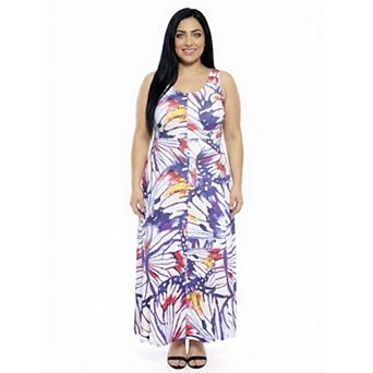 Plus Size 24Seven Comfort Apparel Scoop Neck Sleeveless A-Line Maxi Dress