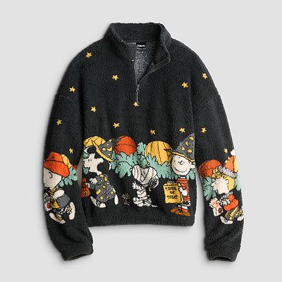 Juniors' Peanuts Halloween Gang Sherpa Quarter-Zip Pullover