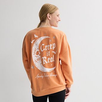 Juniors' Creep It Real Moon Oversized Graphic Pullover