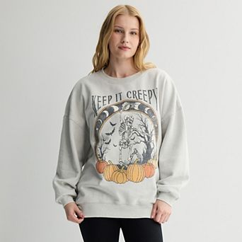 Juniors' Keep It Creepy Skeleton & Pumpkins Oversized Graphic Pullover
