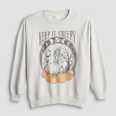 Juniors' Keep It Creepy Skeleton & Pumpkins Oversized Graphic Pullover