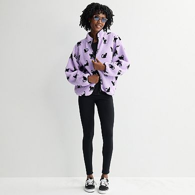 Juniors' All Over Cat Woobie Full-Zip Sherpa Jacket