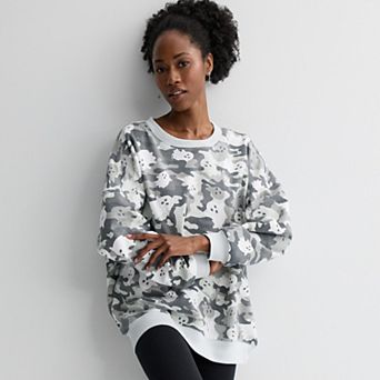 Juniors' Ghost Camo Allover Print Oversized Graphic Pullover