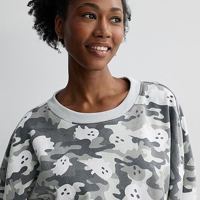 Juniors' Ghost Camo Allover Print Oversized Graphic Pullover