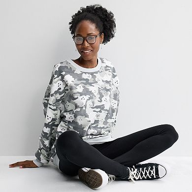 Juniors' Ghost Camo Allover Print Oversized Graphic Pullover