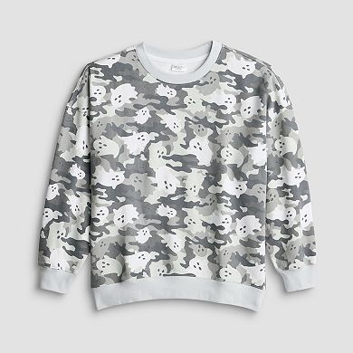 Juniors' Ghost Camo Allover Print Oversized Graphic Pullover