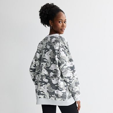 Juniors' Ghost Camo Allover Print Oversized Graphic Pullover