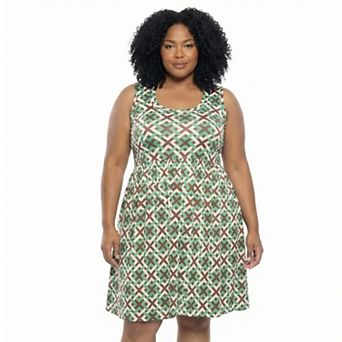 Plus Size 24Seven Comfort Apparel Geometric Sleeveless High Low Pocket Midi Dress
