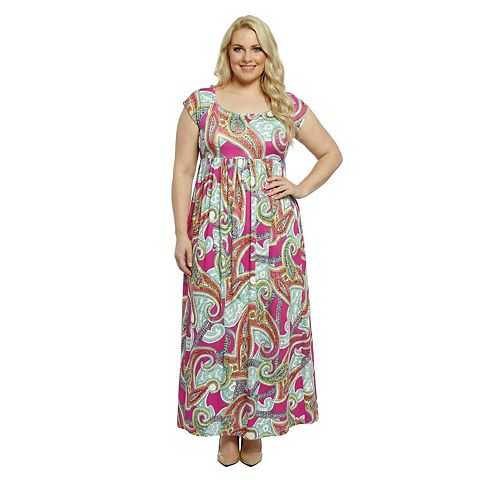 Женские платья 24Seven Plus Size 24Seven Comfort Apparel Essential Square Neck Cap Sleeve Maxi Dress