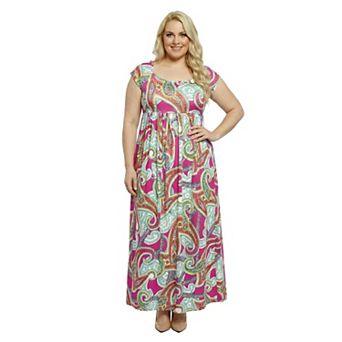 Plus Size 24Seven Comfort Apparel Essential Square Neck Cap Sleeve Maxi Dress