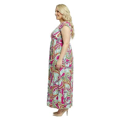 Plus Size 24Seven Comfort Apparel Essential Square Neck Cap Sleeve Maxi Dress