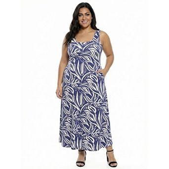 Plus Size 24Seven Comfort Apparel Abstract Sleeveless Scoop Neck A-Line Maxi Dress