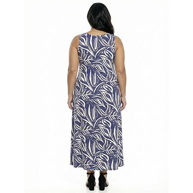 Plus Size 24Seven Comfort Apparel Abstract Sleeveless Scoop Neck A-Line Maxi Dress