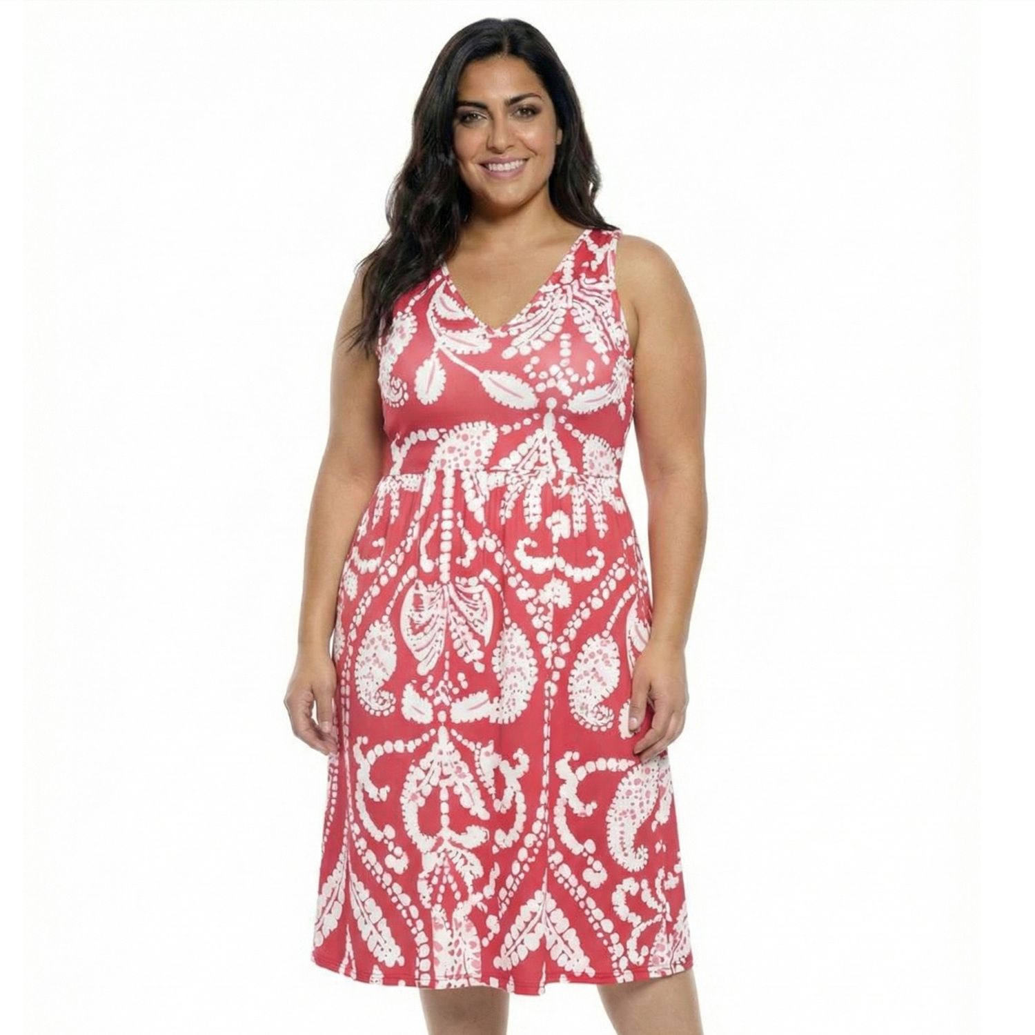 Женские платья 24Seven Comfort Apparel Plus Size 24Seven Comfort Apparel Essential V-Neck Sleeveless Midi Fit & Flare Dress