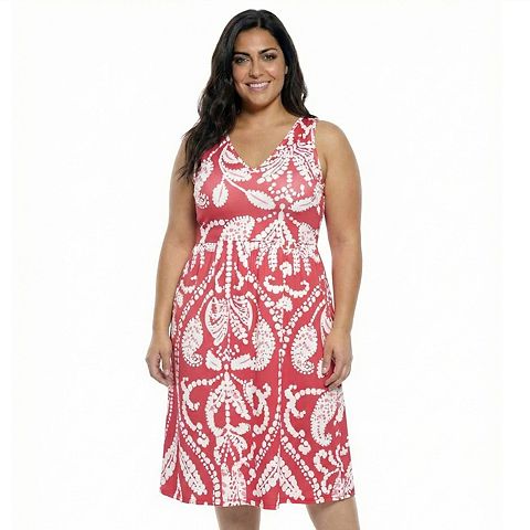 Женские платья 24Seven Plus Size 24Seven Comfort Apparel Essential V-Neck Sleeveless Midi Fit & Flare Dress