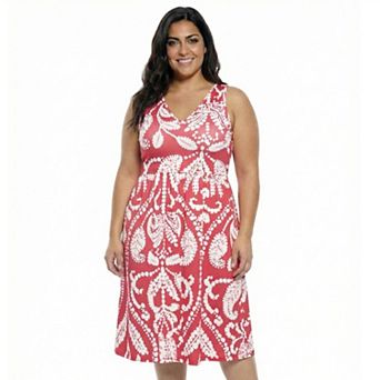 Plus Size 24Seven Comfort Apparel Essential V-Neck Sleeveless Midi Fit & Flare Dress