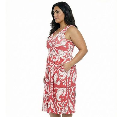 Plus Size 24Seven Comfort Apparel Essential V-Neck Sleeveless Midi Fit & Flare Dress