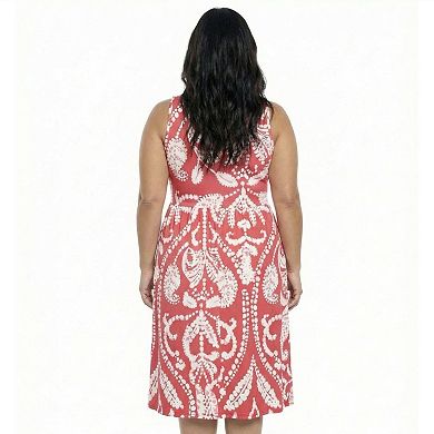 Plus Size 24Seven Comfort Apparel Essential V-Neck Sleeveless Midi Fit & Flare Dress