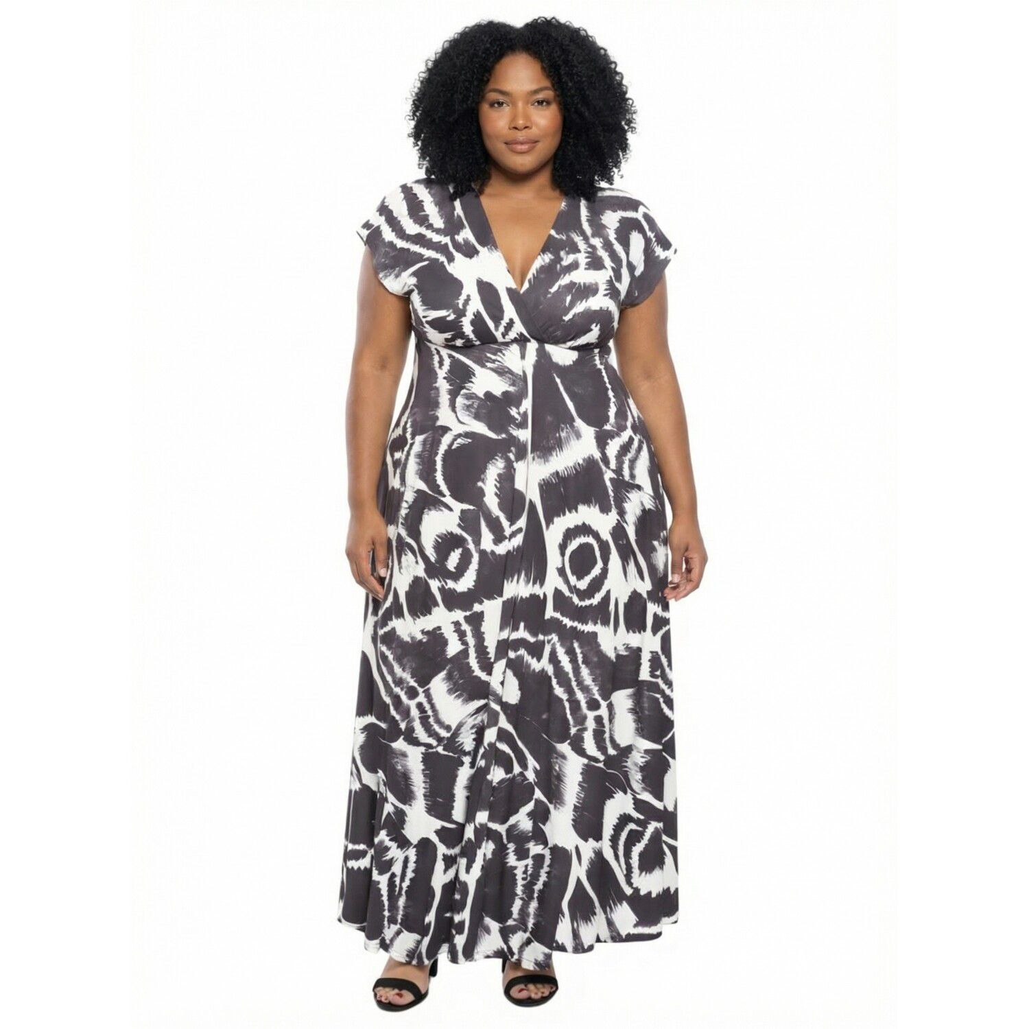 Женские платья 24Seven Comfort Apparel Plus Size 24Seven Comfort Apparel Abstract V-Neck Empire Waist Maxi Dress