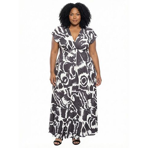 Женские платья 24Seven Plus Size 24Seven Comfort Apparel Abstract V-Neck Empire Waist Maxi Dress