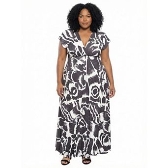 Plus Size 24Seven Comfort Apparel Abstract V-Neck Empire Waist Maxi Dress