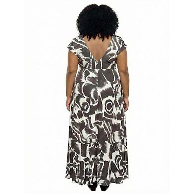 Plus Size 24Seven Comfort Apparel Abstract V-Neck Empire Waist Maxi Dress