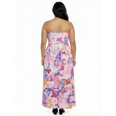 Plus Size 24Seven Comfort Apparel Abstract Strapless Pocket Maxi Dress