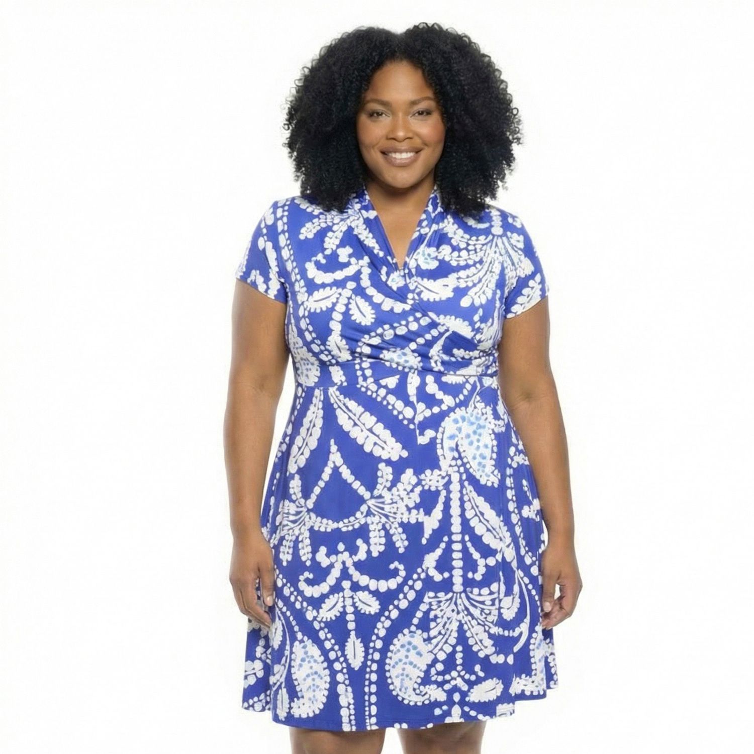 Женские платья 24Seven Comfort Apparel Plus Size 24Seven Comfort Apparel Essential Paisley V-Neck Faux Wrap A-Line Dress