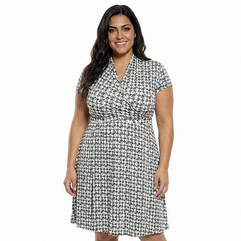 Женские платья 24Seven Plus Size 24Seven Comfort Apparel Geometric V-Neck Faux Wrap A-Line Dress