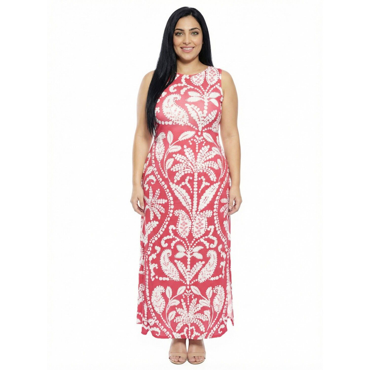 Женские платья 24Seven Comfort Apparel Plus Size 24Seven Comfort Apparel Paisley Sleeveless Side Slit Bodycon A-Line Maxi Dress