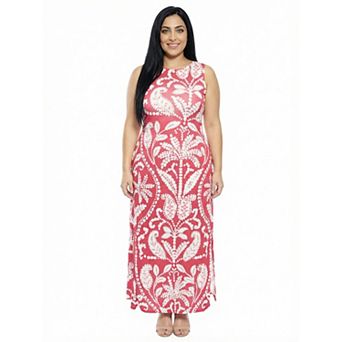 Plus Size 24Seven Comfort Apparel Paisley Sleeveless Side Slit Bodycon A-Line Maxi Dress