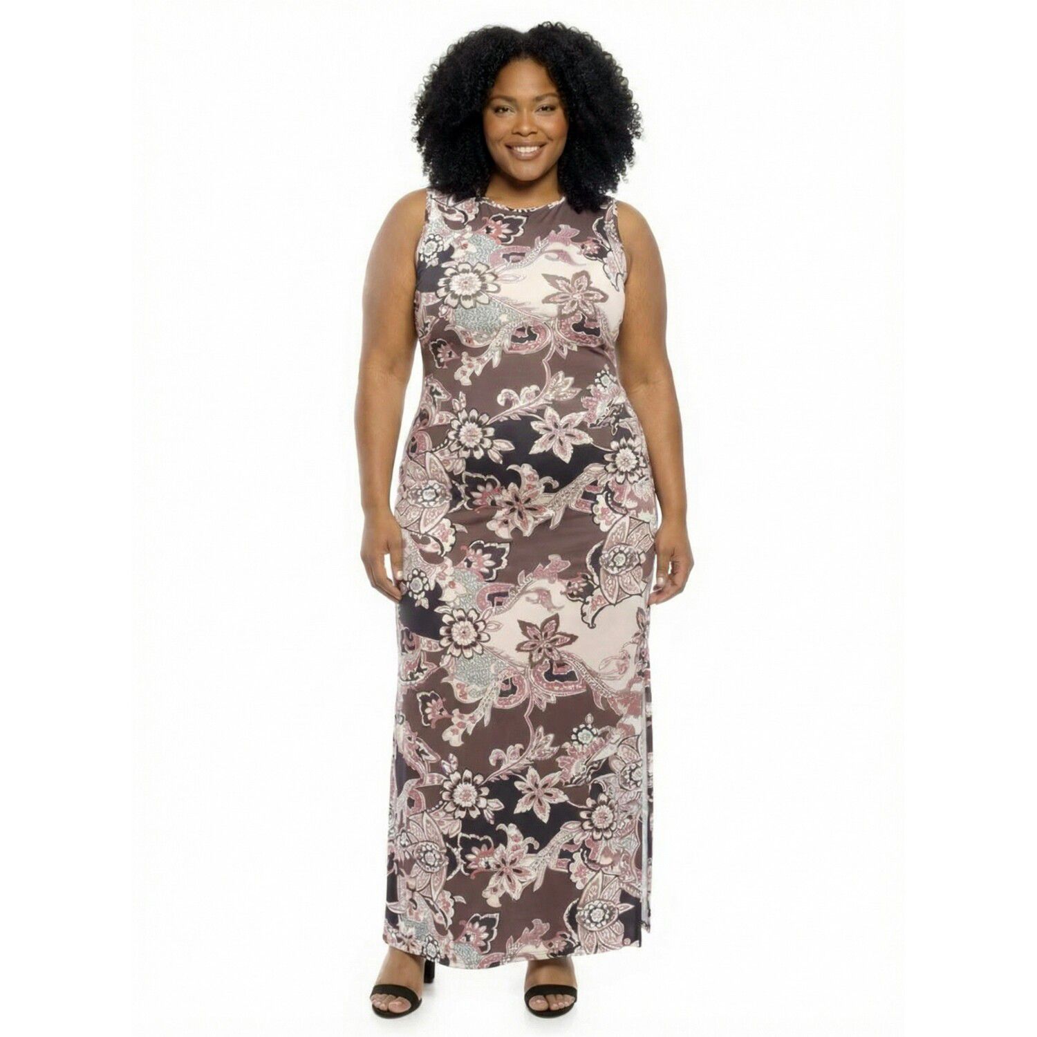 Женские платья 24Seven Comfort Apparel Plus Size 24Seven Comfort Apparel Paisley Sleeveless Side Slit Bodycon Maxi Dress