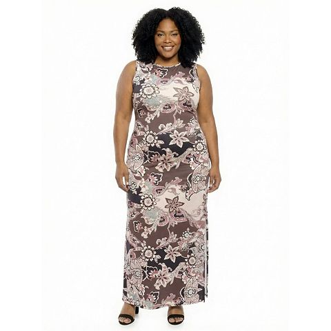 Женские платья 24Seven Plus Size 24Seven Comfort Apparel Paisley Sleeveless Side Slit Bodycon Maxi Dress