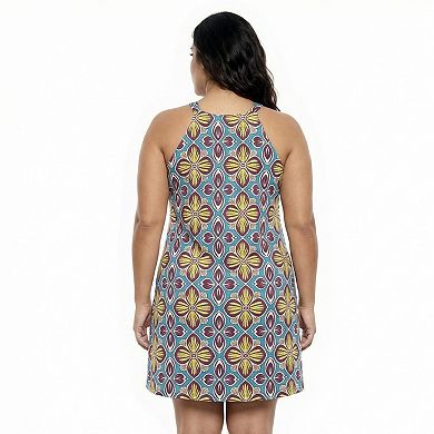 Plus Size 24Seven Comfort Apparel Floral Knee Length Keyhole Dress