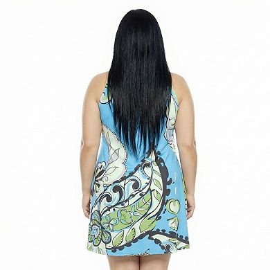 Plus Size 24Seven Comfort Apparel Essential Paisley Knee Length Sleeveless Keyhole Dress