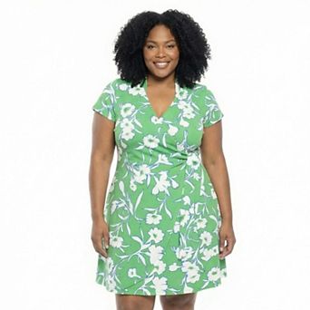 Plus Size 24Seven Comfort Apparel Floral Collar Knee Length Side Tie Wrap Dress