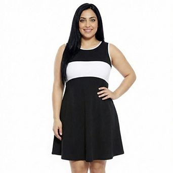 Plus Size 24Seven Comfort Apparel Sleeveless Round Neck Knee Length Soft Flare A-Line Dress
