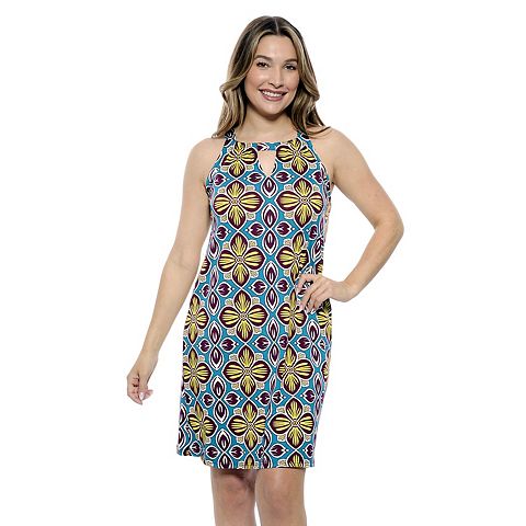 Женские платья 24Seven Women's 24Seven Comfort Apparel Floral Knee Length Sleeveless Keyhole Dress